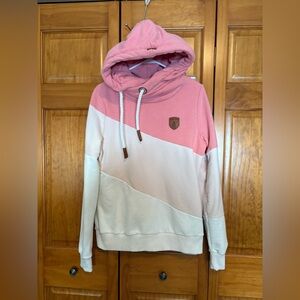 Wanakome Pink & Cream Diagonal Colorblock Hoodie